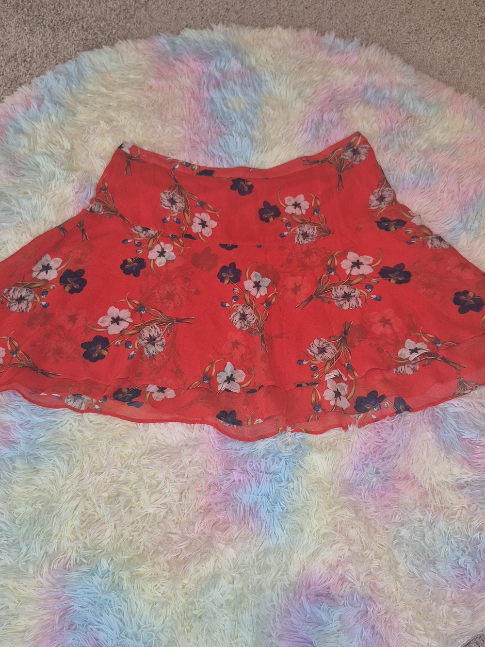 Old Navy Red Floral Tiered Skater Skirt